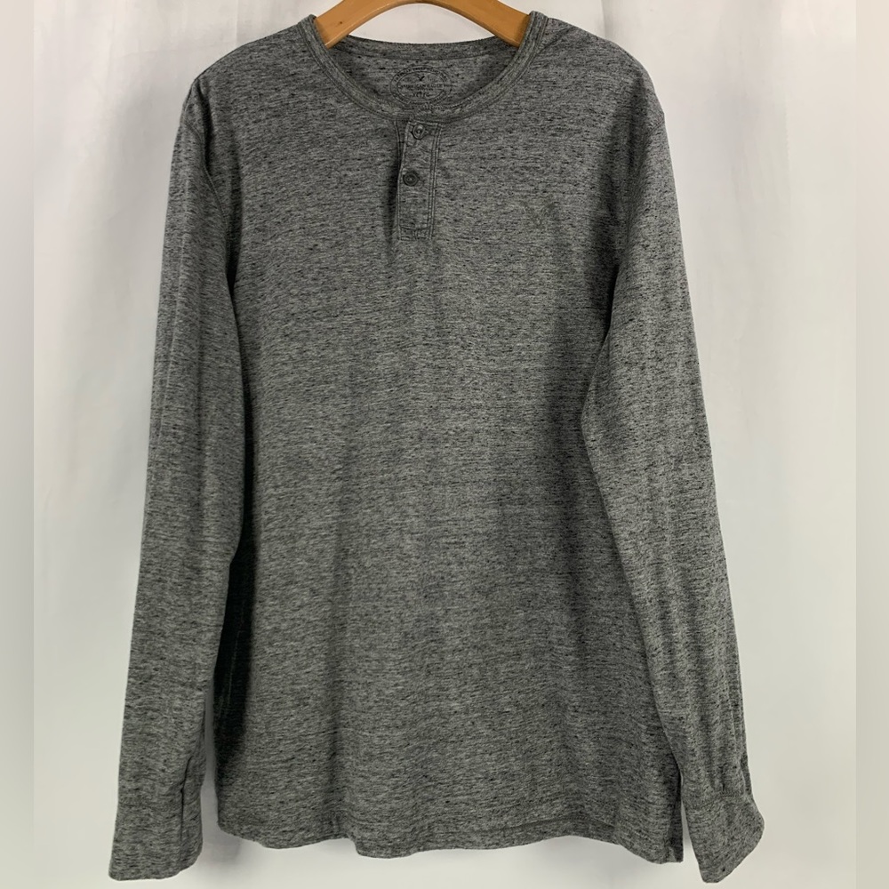 American Eagle Long Sleeve Henley‎ Embroidered Logo Grey Black White Size XL - Picture 8 of 8